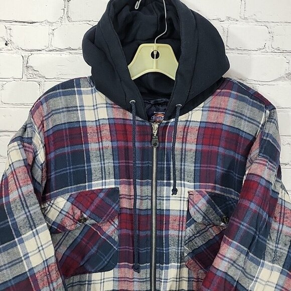 Dickies Jacket Mens XL Plaid Hooded Quilted Lining Zip Up Work Jacket - Picture 5 of 11